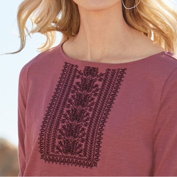 Garnet Hill Women’s Embroidered Boatneck Knit Shift Dress Sz M Granola Bohemian - Picture 2 of 15